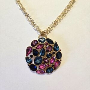 Dillard’s Gold Tone Double Strand Chain Necklace With Blue & Purple Stones